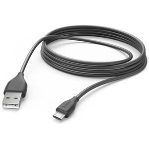 Hama Micro-USB-kabel (USB-A 2.0 mannelijk naar micro-USB oplaadkabel, 480 Mbit/s, 3 m, voor Samsung Galaxy S21/S20/S10/S9/S8, Huawei P30/P20, Xiaomi) zwart