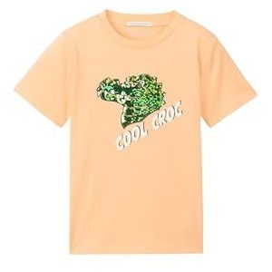 TOM TAILOR Jongens kinderen T-shirt met dino-print, 35296 - Shiny Apricot Orange, 104/110 cm
