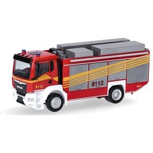 herpa 098144 modelauto Man TGS NN RW2 brandweer, miniatuur op schaal 1:87, verzamelstuk, Made in Germany, model van kunststof miniatuurmodel, rood, grijs, geel, wit