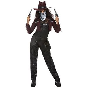 Deluxe Dark Spirit Western Cowgirl Costume, Burgundy, Jacket, Chaps, Hat, Holster & Mask (S)