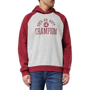 Champion Legacy Athletics-poly-fleece sweatshirt met capuchon voor heren, Grigio Melange/Rosso Tbr, L