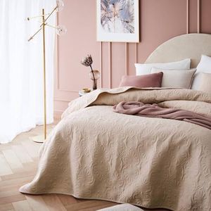 ROOM99 Leila Elegante sprei in beige, 170 x 210 cm, veelzijdige woondeken als bedsprei of bankovertrek, sprei deken voor bed en bank, quilt-stijl, ideaal als sprei