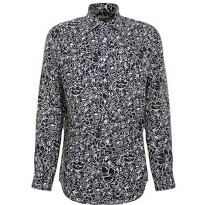 Seidensticker Zakelijk overhemd voor heren, regular fit, zacht, kent-kraag, lange mouwen, 100% linnen, donkerblauw, 43