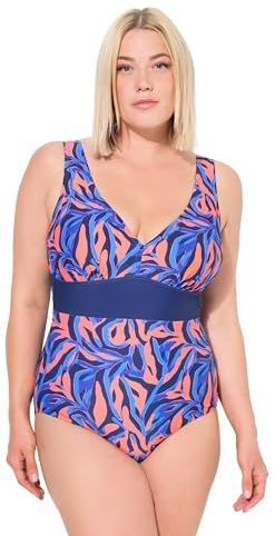 Ulla Popken Dames grote maten grote maten plus size badpak Laura, koraal, marineblauw, 50
