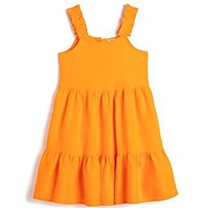 Koton Girls's Linnen Ruffle Midi Strappy Dress, oranje (214), 5-6 jaar
