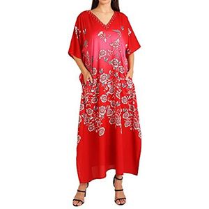 Miss Lavish London Dames kaftans kimono maxi-stijl jurken, S-3XL, normale tot grote maten kaftans, 134-rood, XXL