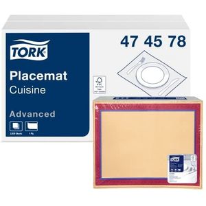 Tork 474578 Cuisine Papieren Placemat, 1 x 500 Placemats, 42 x 30 cm (L x B), Moderne 1-laags Gedecoreerd Papieren Placemat in Creme & Rood