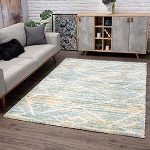carpet city Tapijt Shaggy hoogpolig - etnische stijl 80x150 cm blauw geel crème - moderne tapijten woonkamer
