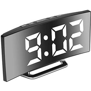 Derkiewn Digitale wekker, groot led-spiegelscherm van 7 inch, 2 helderheidsmodi, 12/24 uur, temperatuur, datum, nachtlampje, sluimerstand, USB-oplaadbaar en batterijvoeding (wit)