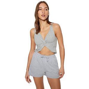Trendyol Dames Loungewear Getailleerde Basic V-hals Gebreide Blouse, Grijs, L