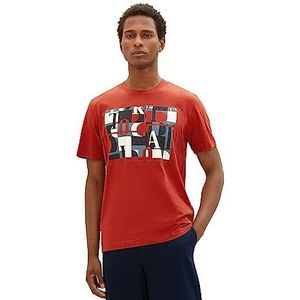 TOM TAILOR Heren T-shirt met print van katoen, 14302-velvet rood, S, 14302-fluweel rood, S