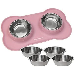 KaraLuna Voerbakmat van siliconen met roestvrijstalen voerbak, voor katten en honden (200 ml, roze)