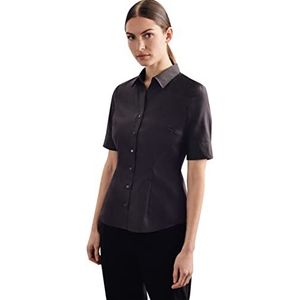 Seidensticker Damesblouse met korte mouwen, slimfit, effen, strijkvrij, smal, getailleerde hemdblouse, korte mouwen, 100% katoen, zwart, 38