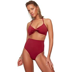 Trendyol Dames Hoge Taille Mok genaaid Zes Bikini Bottoms, Bourgondië, 34