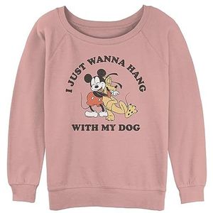 Disney Women's Classic Mickey Dog Fill Lover Junior's Raglan Pullover with Coverstitch, Desert Pink, Small