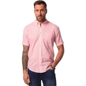 JP 1880 Heren, halflange mouwen, linnenmix, buttondown-kraag, modern fit overhemd, roze, 3XL