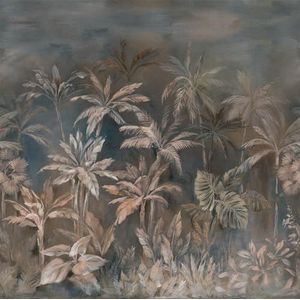 Rasch Behang 364385 - Fotobehang op vlies met palmen in aquarel look in blauw en beige uit de collectie Magicwalls - 2,65 m x 2,65 m (l x b)