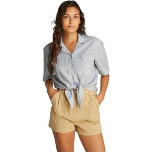 Tommy Jeans Vrouwen TJW CRP LINNEN SS SHIRT S/S Shirt, blauw, M, Blauw (Colorado Blauw/Streep), M