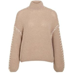 Vila Vichoca New L/S Knit trui, Doeskin/detail: witte stiksels, L