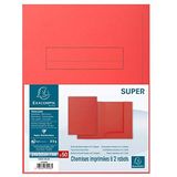 Exacompta - ref. 335008E - Set van 50 stevige bedrukte dossiermappen SUPER - 210 g/m² met 2 kleppen - pastelkleuren - in PEFC™ gecertificeerde mappen - Afmetingen: 24 x 32 cm Formaat A4 - rode kleur