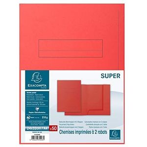 Exacompta - ref. 335008E - Set van 50 stevige bedrukte dossiermappen SUPER - 210 g/m² met 2 kleppen - pastelkleuren - in PEFC™ gecertificeerde mappen - Afmetingen: 24 x 32 cm Formaat A4 - rode kleur