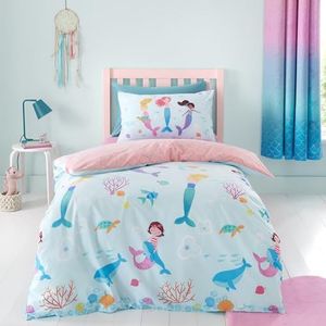 Catherine Lansfield - Omkeerbare Beddengoedset - Blauw - Voor Tweepersoonsbed - Met Kussenslopen