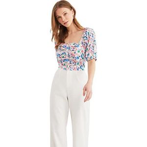 Trendyol Vrouwen Getailleerde Basic Vierkante Kraag Geweven Blouse, Zeer kleurrijk, 62