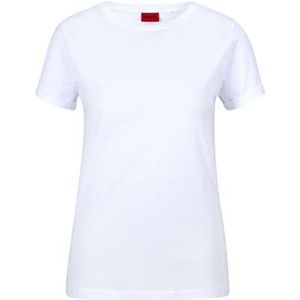 HUGO Dames The Plain Tee T-shirt van katoen-jersey met logo-print, White100, XL
