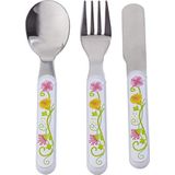 HABA 300385 - bestek Vicki & Pirli, kinderbestek van roestvrij staal met bloemenmotieven, set van vork, mes en lepel, vaatwasmachinebestendig