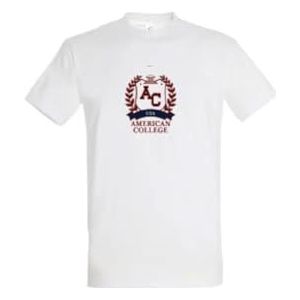 AMERICAN COLLEGE USA T-shirts met korte mouwen voor dames en heren, Wit, M