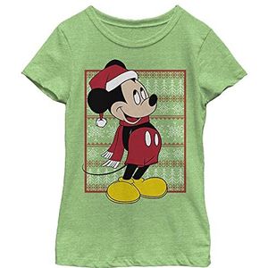 Disney Personages Mickey Ugly Sweater Girl's Heather Crew Tee, Green Apple, X-Small, apple green, XS
