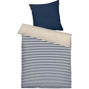 TOM TAILOR Beddengoed Stripes with a Kick Dark Navy & Sunny Sand, 80 x 80 cm + 135 x 200 cm, 100% katoen/percale, met omkeerbaar motief, gekleurde bies op het kussen en merkritssluiting