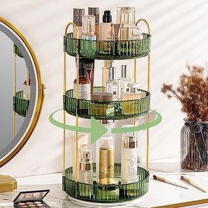 Weidace 360 roterende make-up organizer voor ijdelheid, badkamer aanrecht organisator spinning parfum organizer, hoge capaciteit cosmetische en huidverzorging dressoir make-up houder rek (3 lagen,