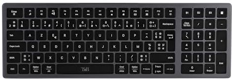 T'NB Frans draadloos toetsenbord, AZERTY, Bluetooth-verbinding, ultradun design, oplaadbare batterij, intuïtieve multimedia-bediening, compatibel met Windows en MacOs, grijs/blauw