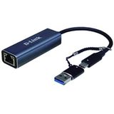 D-Link DUB-2315 USB-C/USB naar 2,5 Gigabit Ethernet Adapter. USB-C Thunderbolt 3 of USB 3.0 naar RJ45 2,5 Gigabit LAN voor pc, MacBook Pro, MacBook Air, iPad Pro, Chromebook, Surface Pro en meer