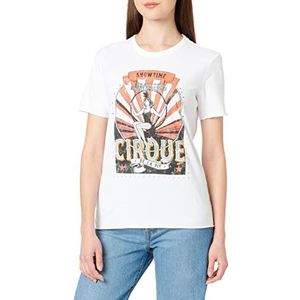ONLY Dames ONLLUCY REG S/S CIRKUS Studs TOP Box JRS T-shirt, Helder Wit/Print: Cirque, XS
