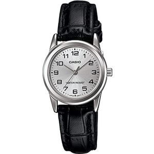 CASIO Dames analoog kwarts horloge met lederen armband LTP-V001L-7, bruin/zilver, riem