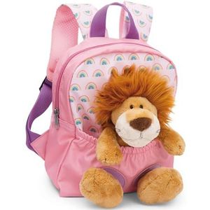 Rugzak 21x26 cm pink met knuffelpluche leeuw 25 cm - Afneembaar pluche speelgoed, zacht en pluizig - kleuterrugzak met knuffeldier voor 2-5-jarige jongens en meisjes