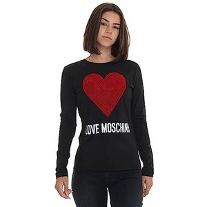 Love Moschino Dames nauwsluitende pasvorm lange mouwen Maxi Heart met geborduurde Flock Sequins en Water Print Logo T-Shirt, Zwart, 48