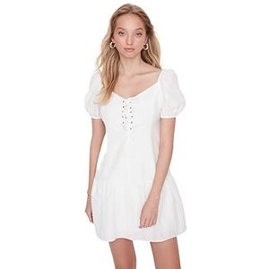 Trendyol Mini-jurk met ruches aan de zoom voor dames, Ecru, 60