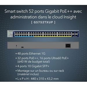 Netgear - GS752TXUP-300EUS Switch - 52-poorts - Gigabit - Smart Managed Pro