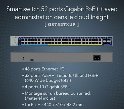 Netgear - GS752TXUP-300EUS Switch - 52-poorts - Gigabit - Smart Managed Pro