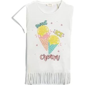 Koton Meisjes Ice Cream Printed Shimmer korte mouw katoenen T-shirt, Ecru (002), 4-5 Jaar