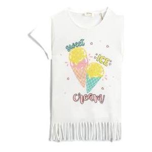 Koton Meisjes Ice Cream Printed Shimmer korte mouw katoenen T-shirt, Ecru (002), 4-5 Jaar