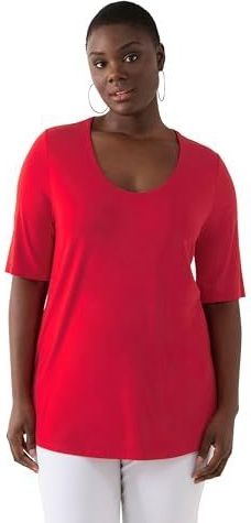 Ulla Popken - Shirt - Cranberry - Effen - Halve Mouw - Wijde Pasvorm