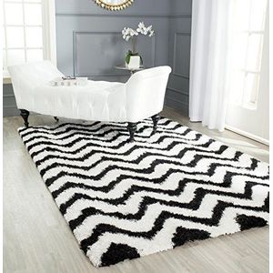 Safavieh Tapijt Shag, handgetuft, polykatoen, tapijt in ivoorkleuren/zilver, 60 x 91 cm 120 X 180 cm wit/zwart