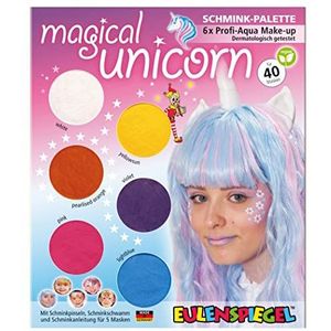 Eulenspiegel 207000 - Make-up palet Magical Unicorn, instructies voor 5 eenhoornmaskers, schmink voor kinderen, carnavalsschmink