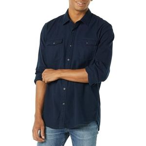 Amazon Essentials Men's Flanellen overhemd met lange mouwen, twee zakken en normale pasvorm, Marineblauw, XS