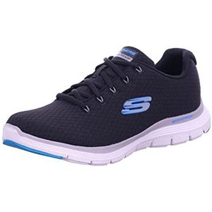 Skechers Flex Advantage 4.0 Sneaker voor heren, Zwart Textiel Blauwe Trim, 41.5 EU