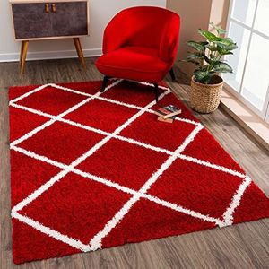 SANAT Madrid Shaggy tapijt - hoogpolig tapijt voor woonkamer, slaapkamer, keuken - rood, maat: 80x150 cm